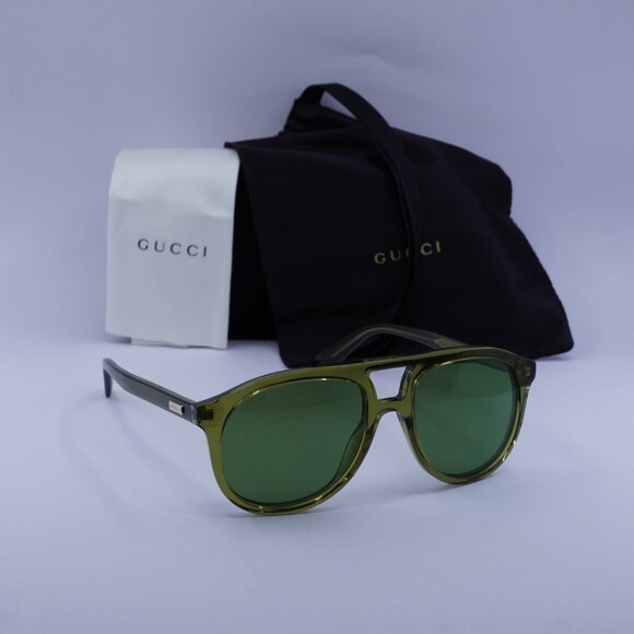 Gucci GG1320S 003 Sunglasses Olive Green Aviator Frame, Green Lenses - Picture 11 of 11